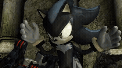 Shadow The Hedgehog From The Video Game Sonic The Hedgehog Is Standing Next To A Statue . GIF