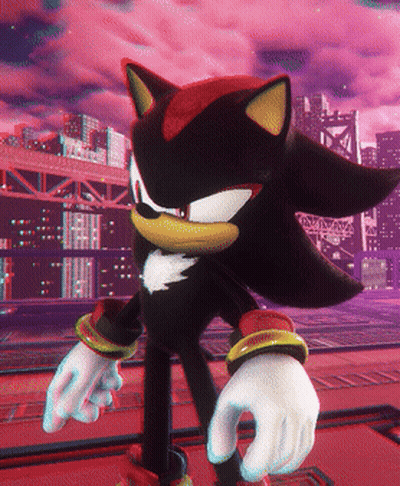 Shadow The Hedgehog Stands In Front Of A Pink Skyline GIF