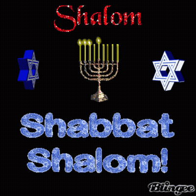 Shalom Shabbat Sign With Menorah And Star Of David GIF