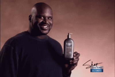 Shaquille O'Neal Holding Gold Bond Shampoo GIF