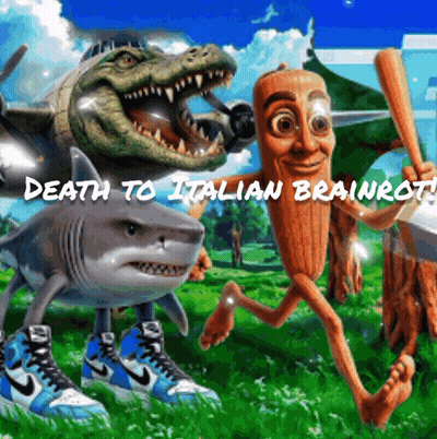 Shark, Crocodile, And Pickle Saying Death To Italian Brainrot GIF