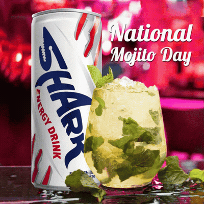 Shark Energy Drink Can Next To Glass GIF