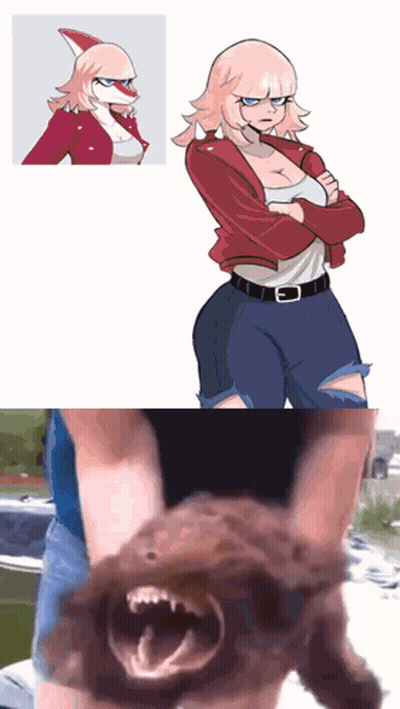 Shark-Headed Girl Next To Person Holding Dog GIF