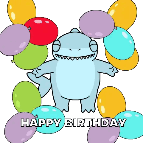 Shark Holding Balloons Happy Birthday Sticker