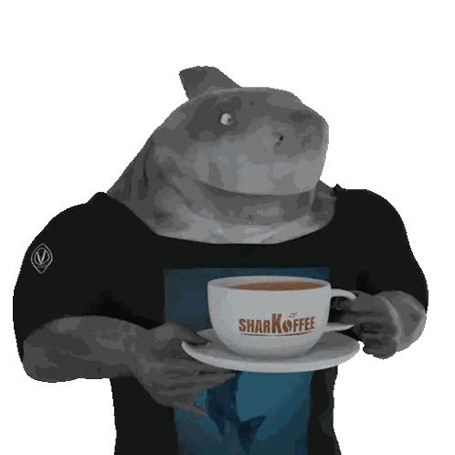 Shark Holding Cup Of Sharkoffee Sticker