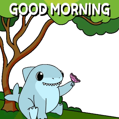 Shark Holding Pink Butterfly Good Morning Sticker