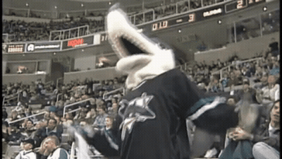 Shark Mascot Dancing At Hockey Game GIF