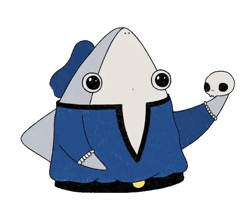 Shark Wearing Blue Robe Holding Skull Sticker