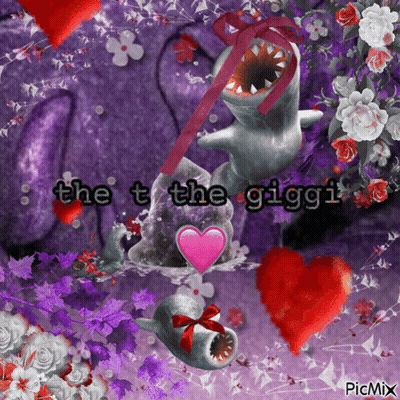 Shark With Pink Heart In Mouth Surrounded By Hearts And Flowers Saying T The Giggi GIF