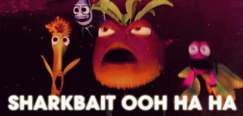 Sharkbait Ooh Ha Ha Is Written On A Poster With Cartoon Characters GIF
