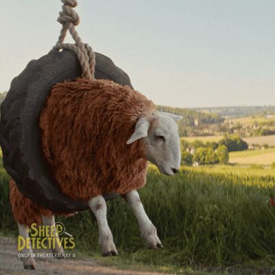 Sheep Detectives Poster Sheep Hanging From Tire Swing GIF