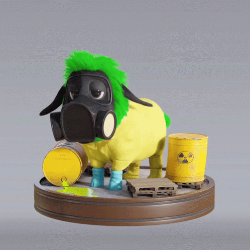 Sheep In Gas Mask Next To Nuclear Barrel GIF