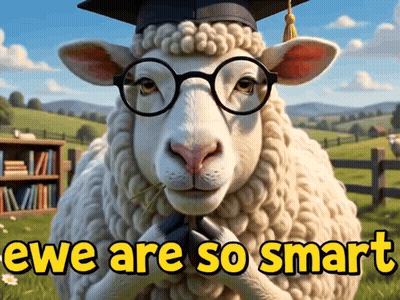 Sheep In Glasses And Graduation Cap Saying Ewe Are So Smart GIF