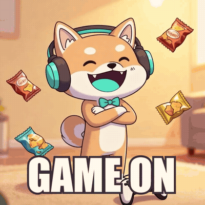 Shiba Inu Headphones Bow Tie Surrounded Chips Game On GIF