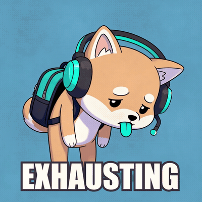 Shiba Inu Wearing Headphones And Backpack Saying Exhausting GIF