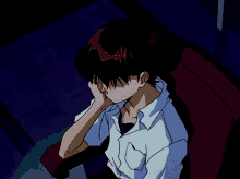 Shinji Ikari Evangelion Sad Gloomy Watching TV GIF