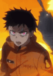 Shinra Fiery Red Eyes Flaming Background GIF