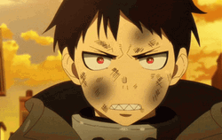 Shinra Kusakabe Wide Toothy Intense Gaze GIF