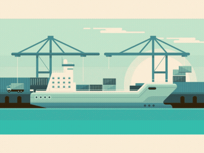Ship In Harbor With Containers GIF