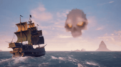 Ship in Ocean With Skull in Sky
