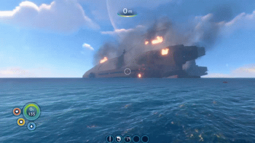 Ship On Fire In Video Game GIF