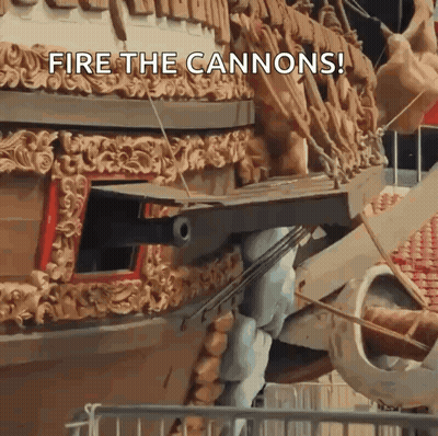 Ship Saying Fire The Cannons GIF