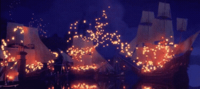 Ships Lit With Lanterns In Night Sky GIF