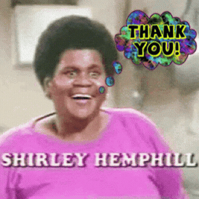 Shirley Hemphill Smiling With Thank You Speech Bubble GIF