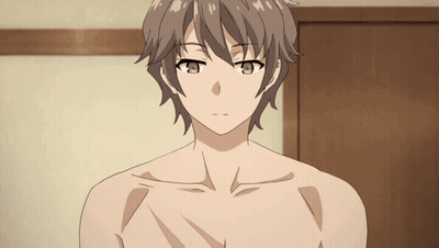 Shirtless Anime Character By Wooden Door GIF
