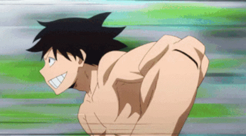 Shirtless Anime Character Running Race GIF