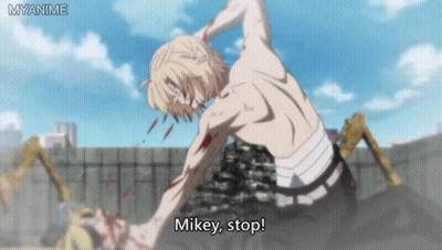 Shirtless Anime Character Saying Mikey Stop GIF