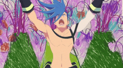 Shirtless Anime Character With Blue Hair Screaming GIF