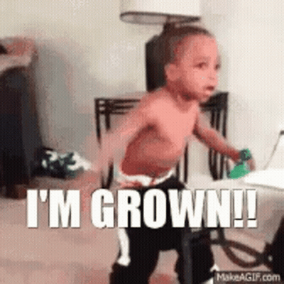 Shirtless Baby Standing Saying I'm Grown GIF