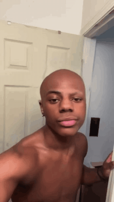 Shirtless Bald Man Standing GIF