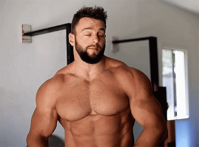 Shirtless Bearded Man Eyes Closed In Mirror GIF