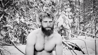 Shirtless Bearded Man In Snow GIF