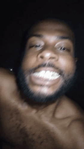 Shirtless Bearded Man Smiling With Mouth Open GIF