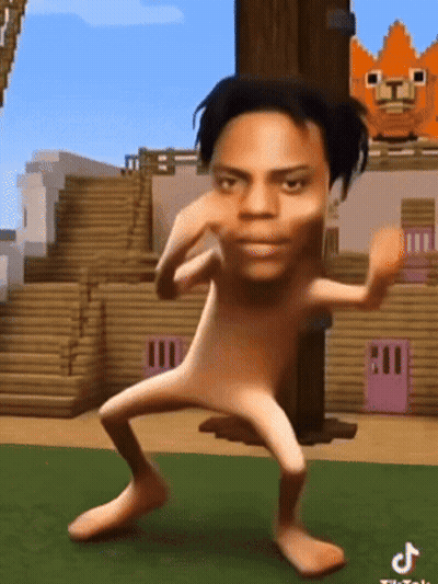 Shirtless Cartoon Character Dancing In Front Of Wooden Building GIF