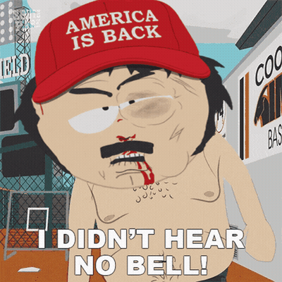 Shirtless Cartoon Character In Red Hat Saying America Is Back GIF