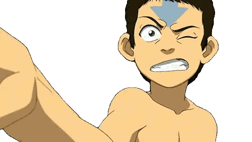 Shirtless Cartoon Character With Blue Aang Symbol Sticker