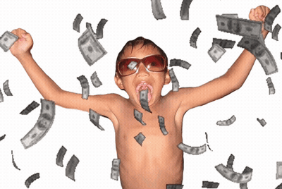 Shirtless Child Surrounded By Money Saying 00 GIF