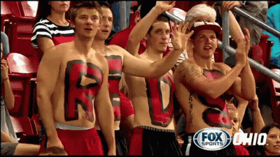 Shirtless Fans Cheering At Fox Sports Ohio GIF