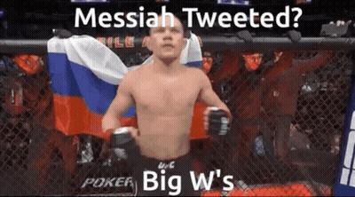 Shirtless Fighter Holding Russian Flag In Cage Saying Messiah Tweeted GIF