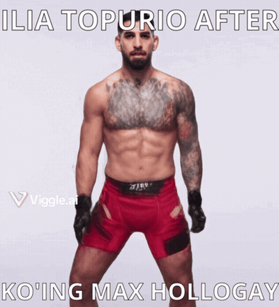 Shirtless Fighter Ilia Topurio After KO'ing Max Hollogay GIF