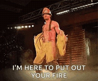 Shirtless Fireman Dancing Says I'm Here To Put Out Your Fire GIF