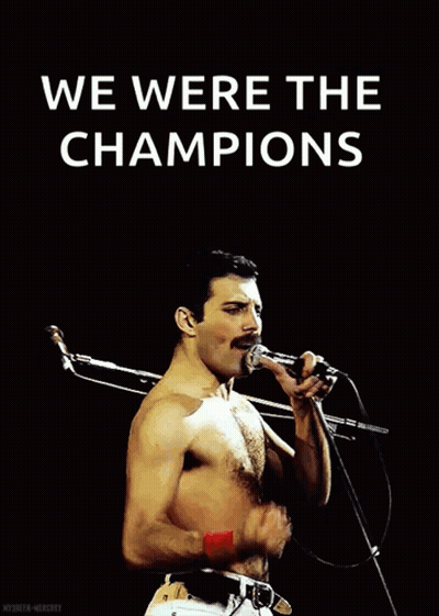 Shirtless Freddie Mercury Singing We Were The Champions GIF