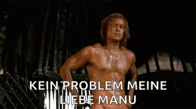 Shirtless Long-Haired Man Before Kein Problem Meine Liebe Manu Sign GIF