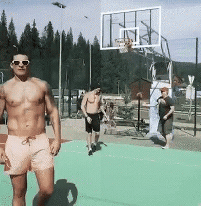 Shirtless Man At Basketball Net GIF