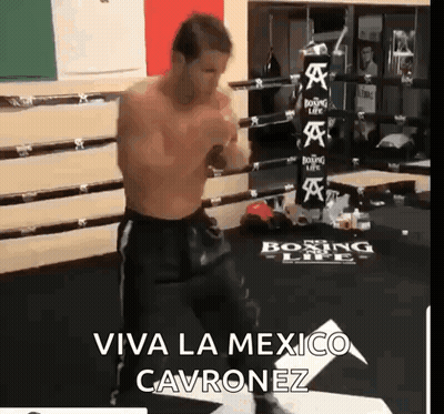 Shirtless Man Boxing With Viva La Mexico Cabronez GIF