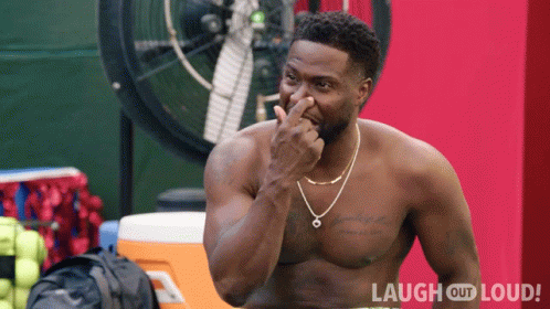 Shirtless Man Covering Nose With Finger Laugh Out Loud GIF